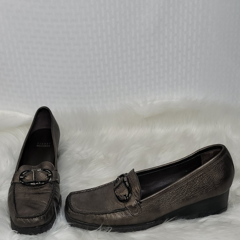 Stuart Weitzman leather wedge loafers size 9